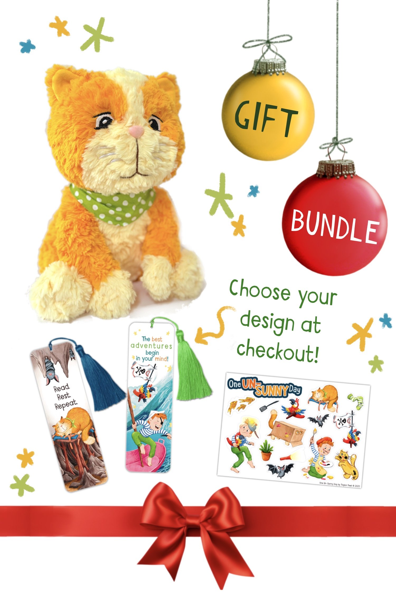 GIFT BUNDLE: Chubbs Plush, bookmark, sticker sheet