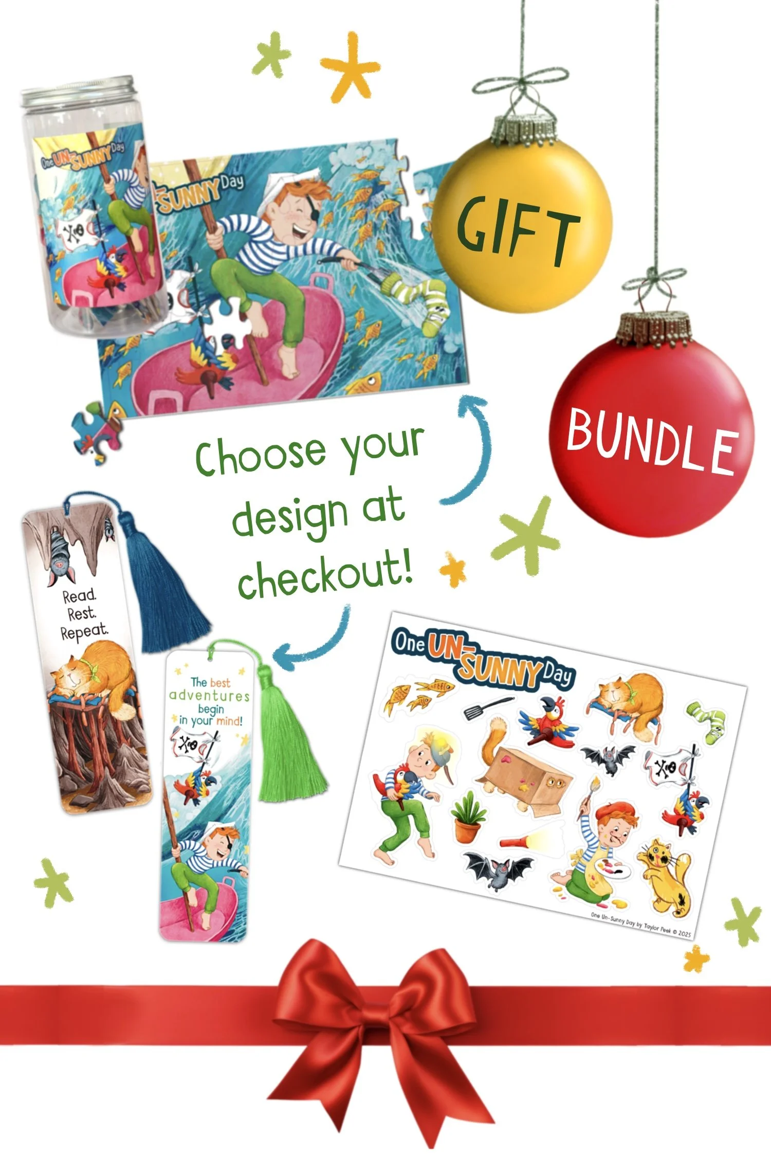 GIFT BUNDLE: Puzzle, Bookmark, sticker sheet