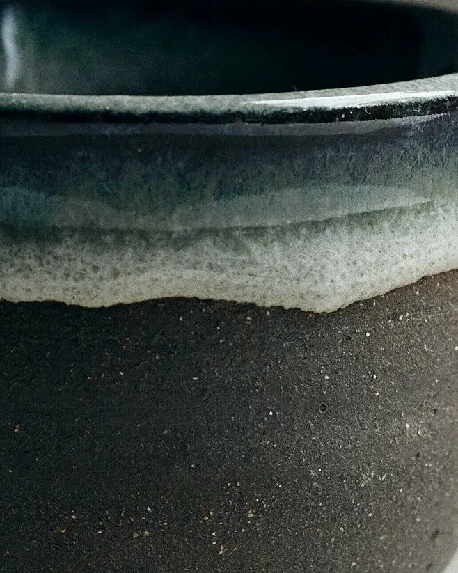 close up of the glaze on my tea cups! It reminds me of the sea almost, and you&rsquo;ll be seeing more of this glaze across different items at my winter markets! See you there!