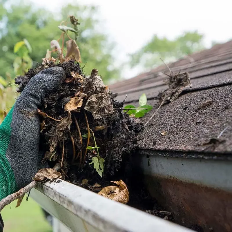 Clogged eavestrough spring maintenance Simcoe County