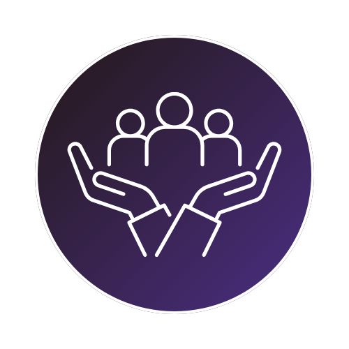 An icon of hands holding people.