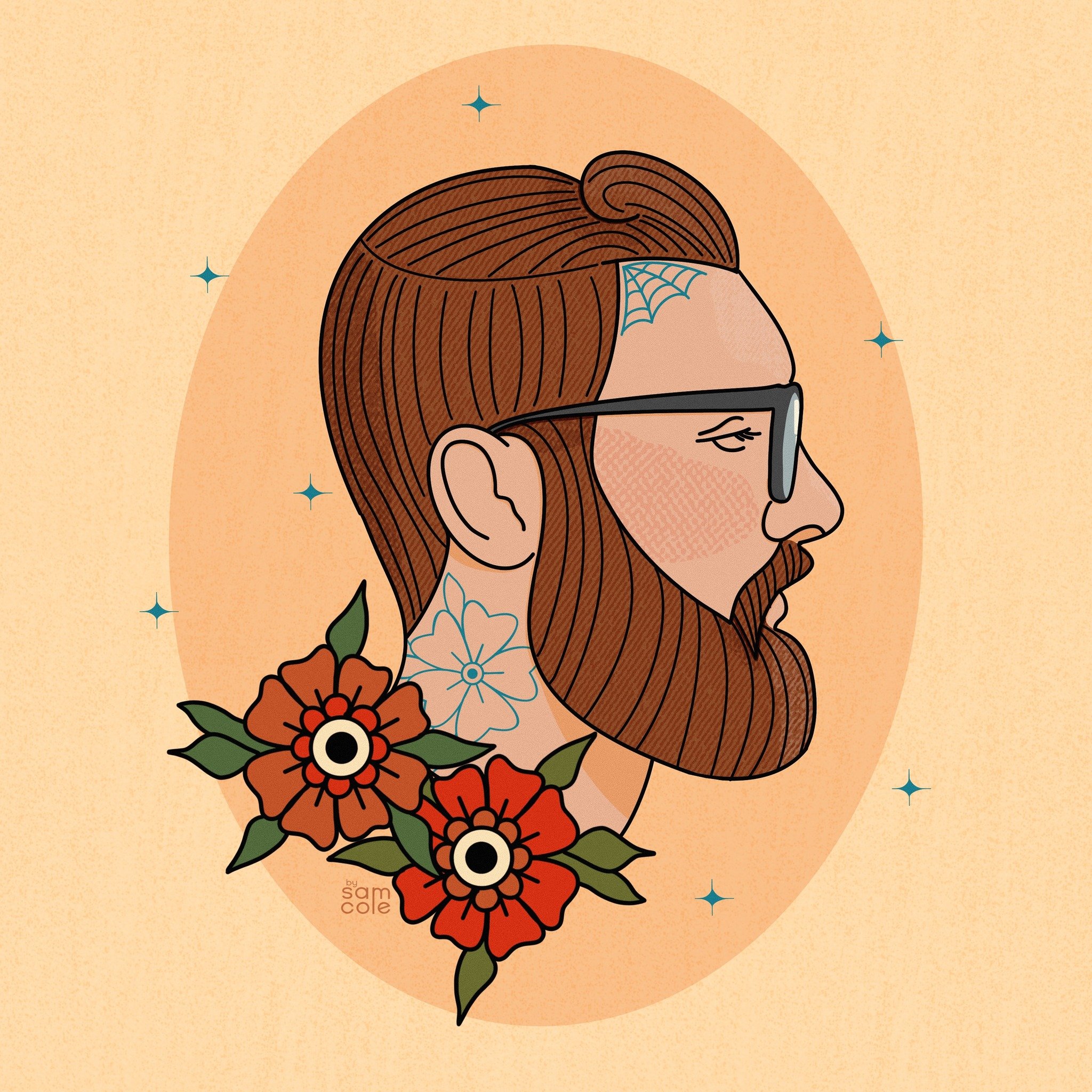 American traditional tattoo portrait of my partner! Obsessed with how this one came out! Think it would be so fun to some more! 

#illustrationart #colorpalette #illustration #illustrator
#artlicensing #surfacepattern #artist #creativeart
#procreatea