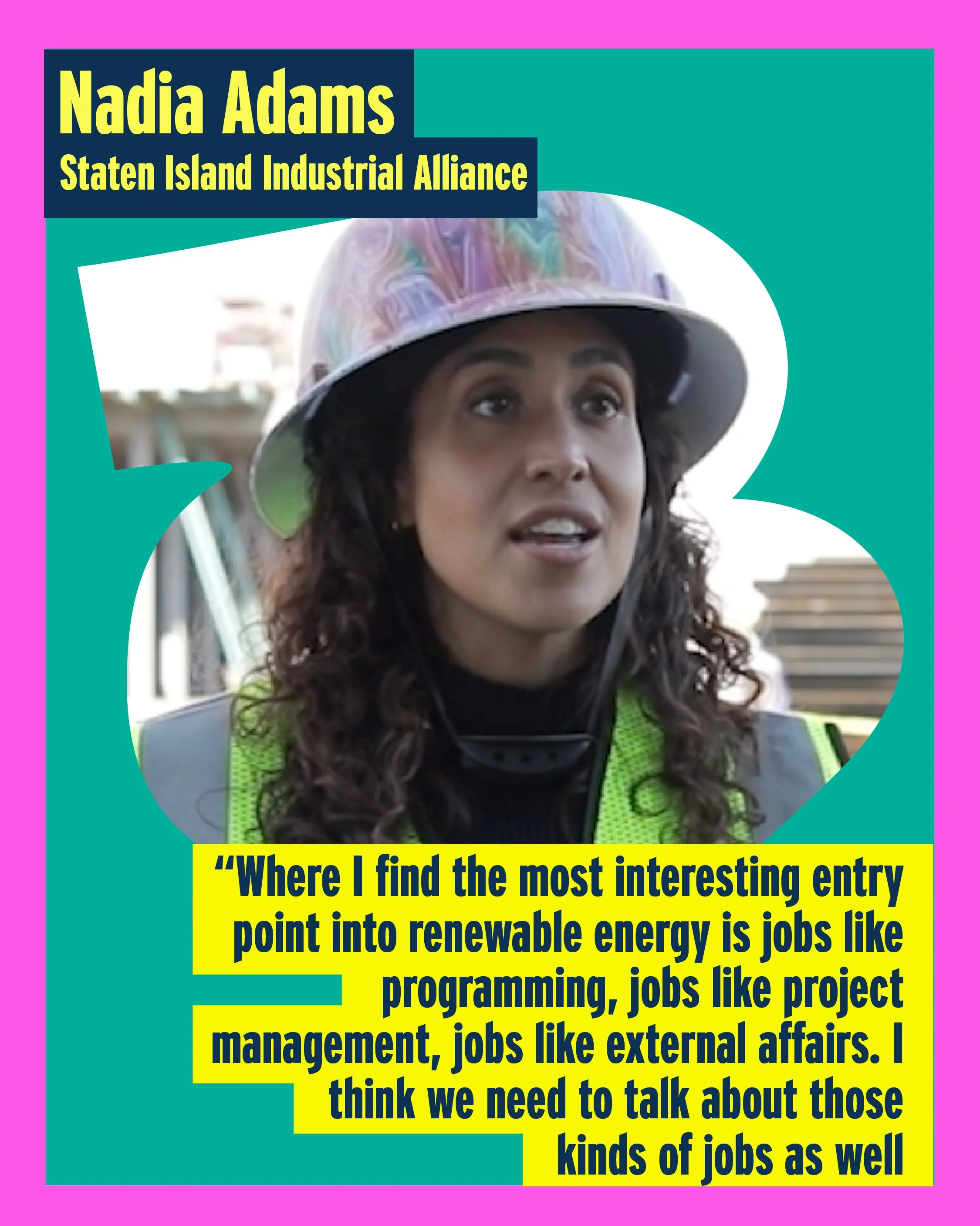 Social Graphic Testimonial from Nadia Adams on offshore wind jobs and community investment.