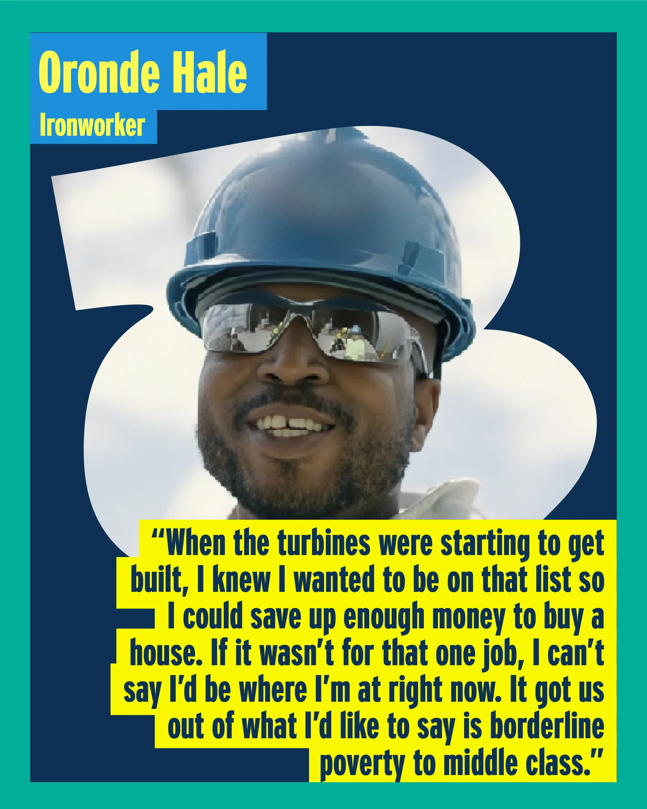 Social Graphic Testimonial from Oronde Hale about the community impact of offshore wind energy.