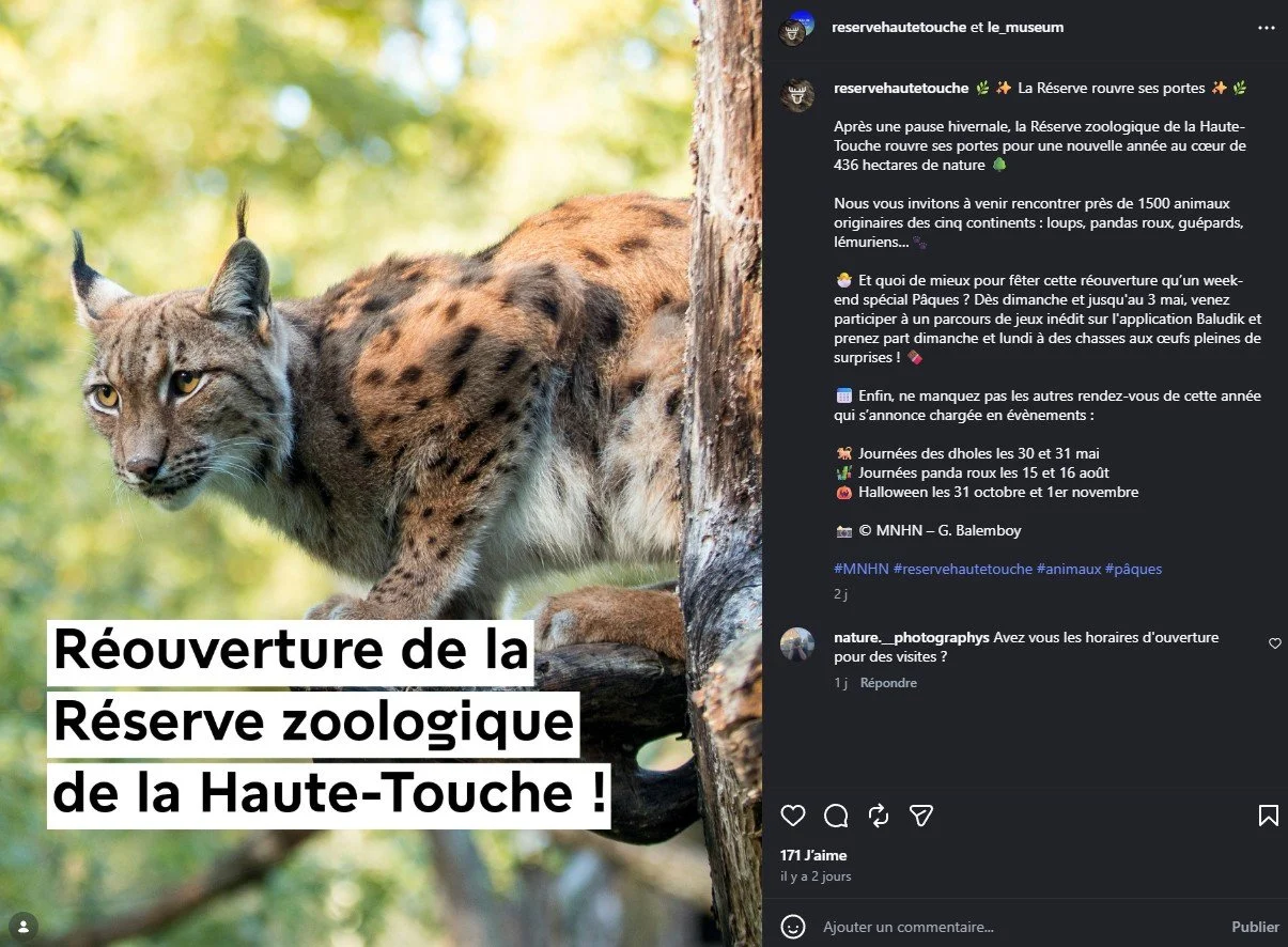 2026 Instagram post for the Museum, MNHN, Paris