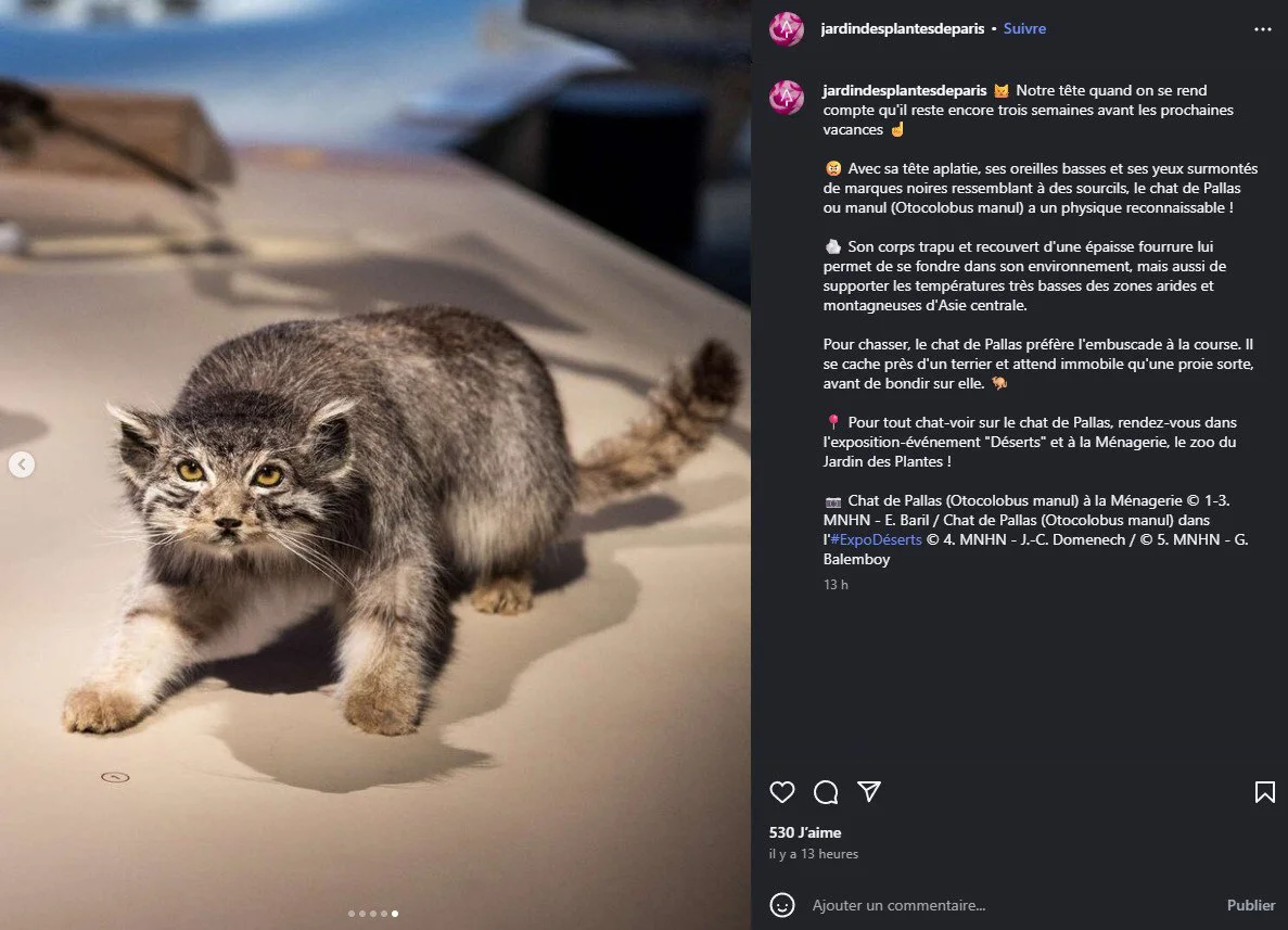 2025 Instagram post for the Jardin des Plantes de Paris, MNHN