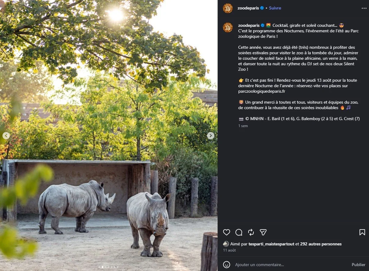2026 Instagram post for the Zoo de Paris, MNHN, Paris