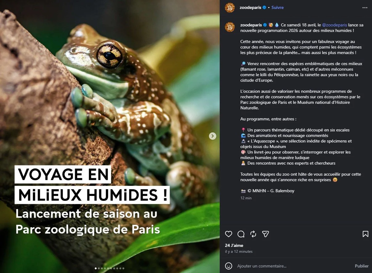 2026 Instagram post for the Zoo de Paris, MNHN, Paris