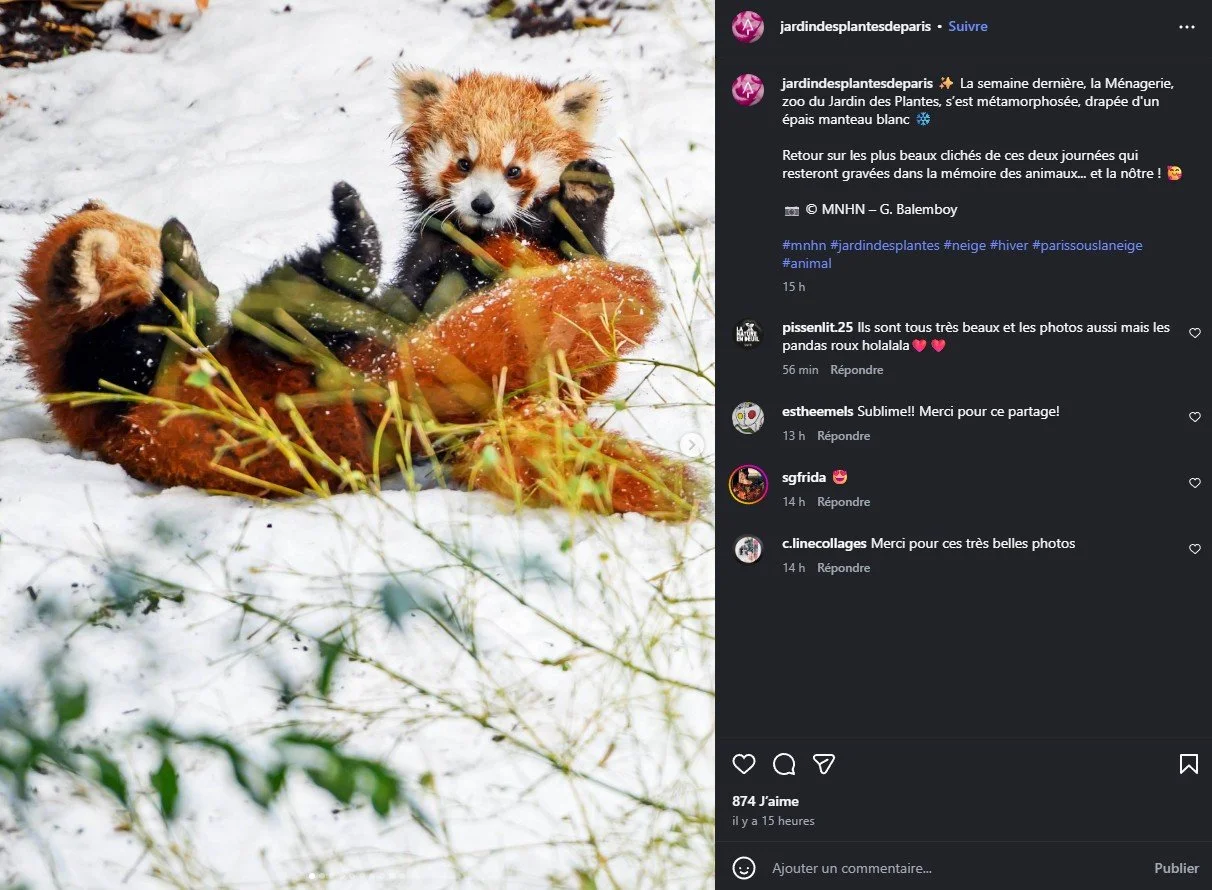 2026 Instagram post for the Jardin des Plantes de Paris, MNHN, Paris