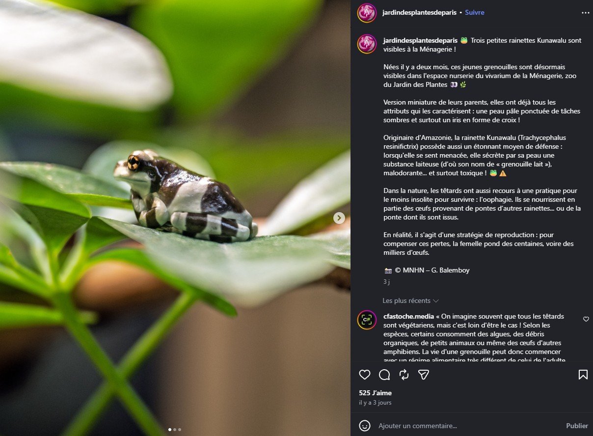2026 Instagram post for the Jardin des Plantes de Paris, MNHN, Paris