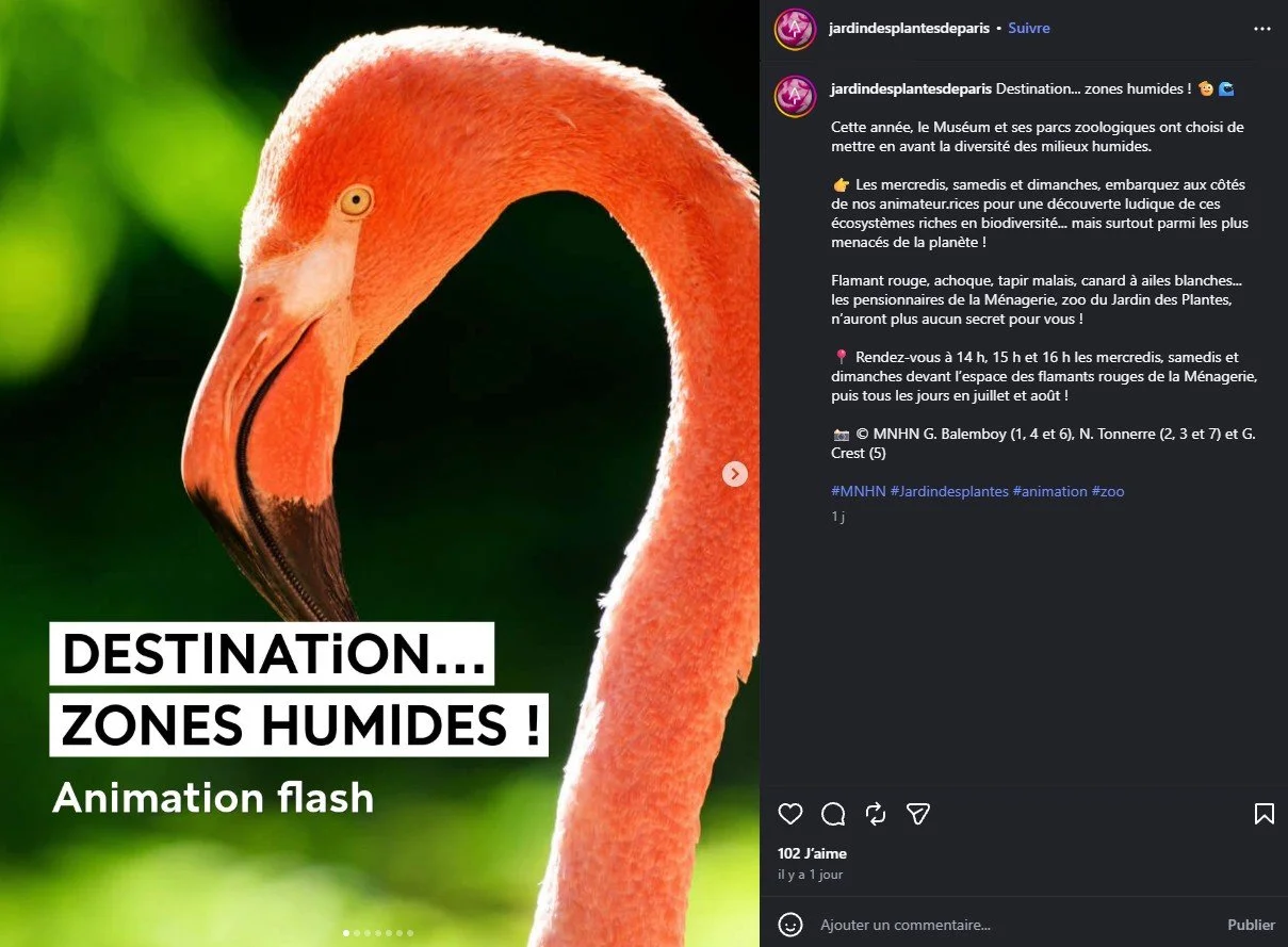 2026 Instagram post for the Jardin des Plantes de Paris, MNHN, Paris