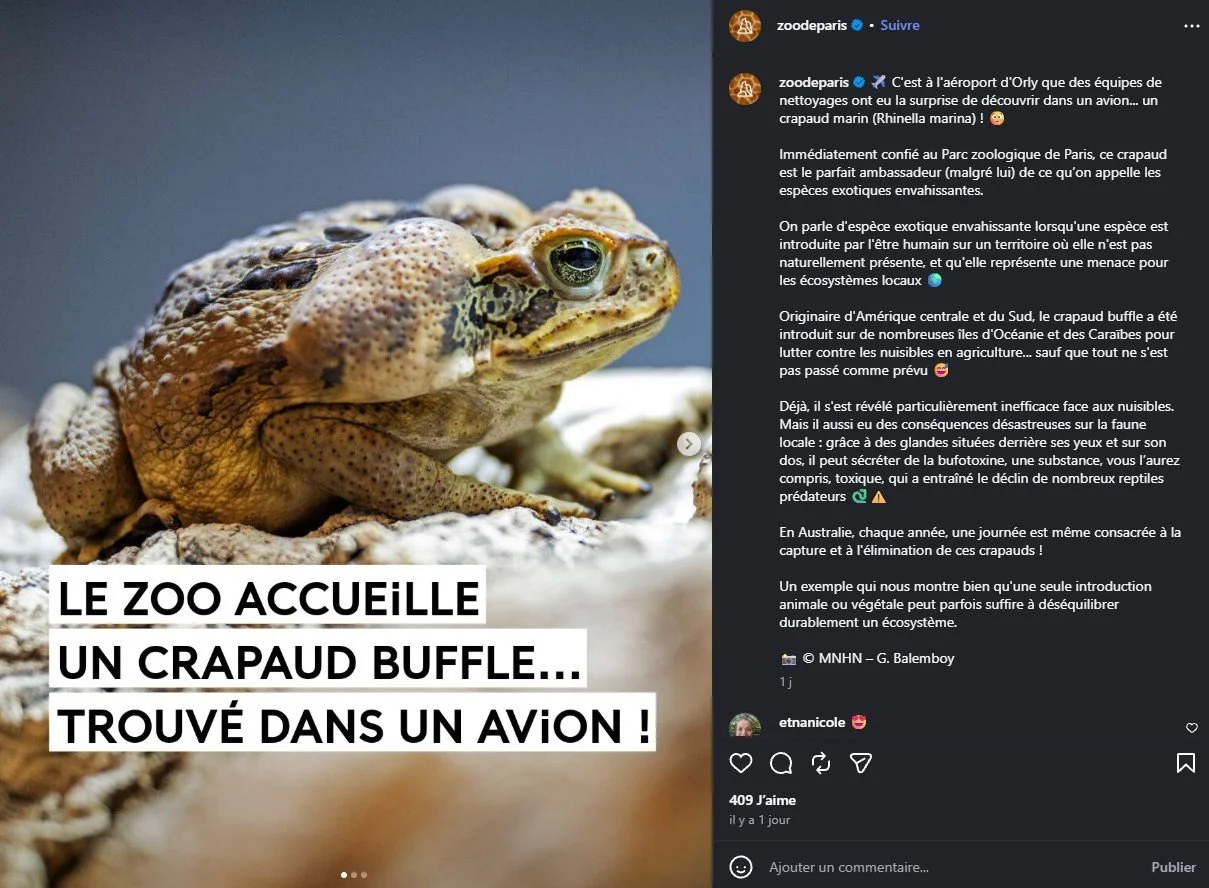 2026 Instagram post for the Zoo de Paris, MNHN, Paris