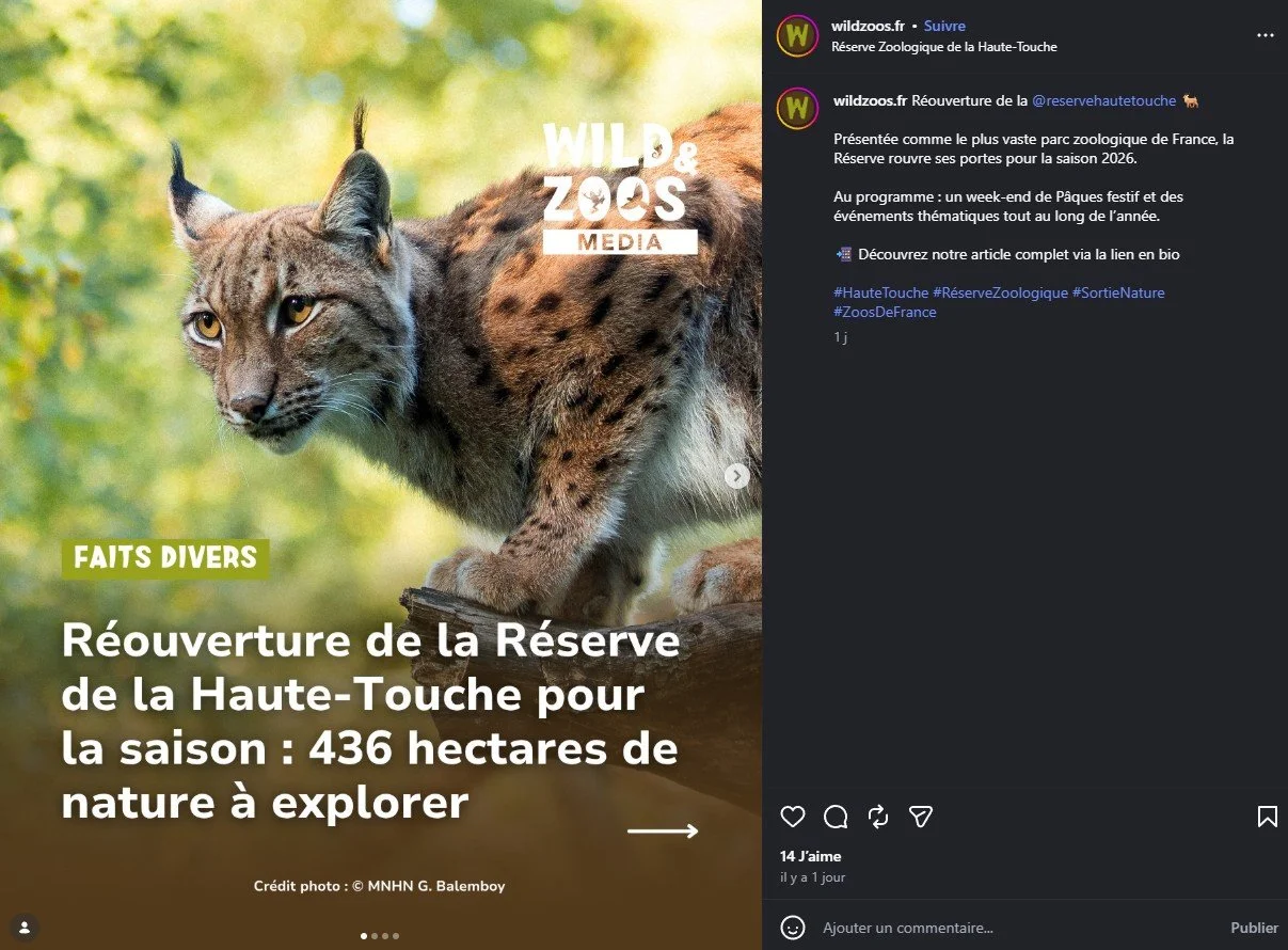 2026 Instagram post for Wildzoos.fr, MNHN, Paris