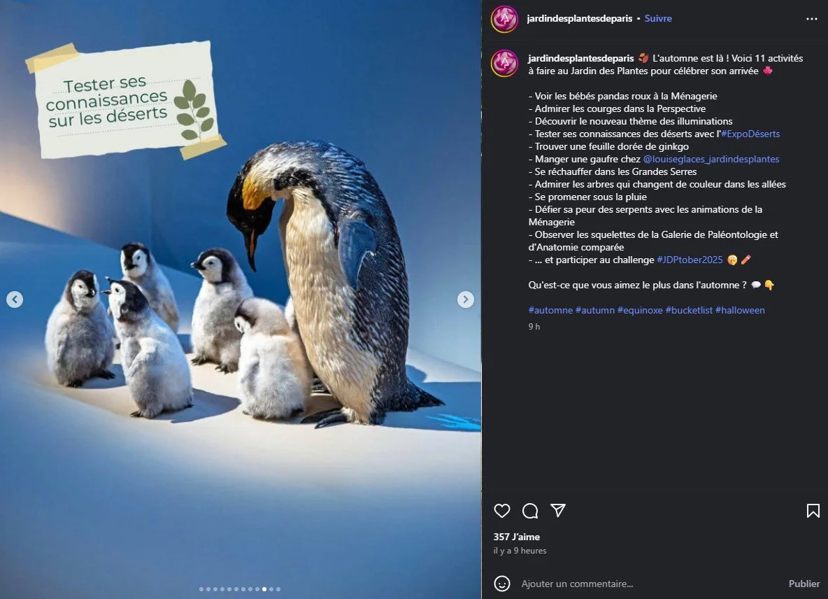2025 Instagram post for the Jardin des Plantes de Paris, MNHN