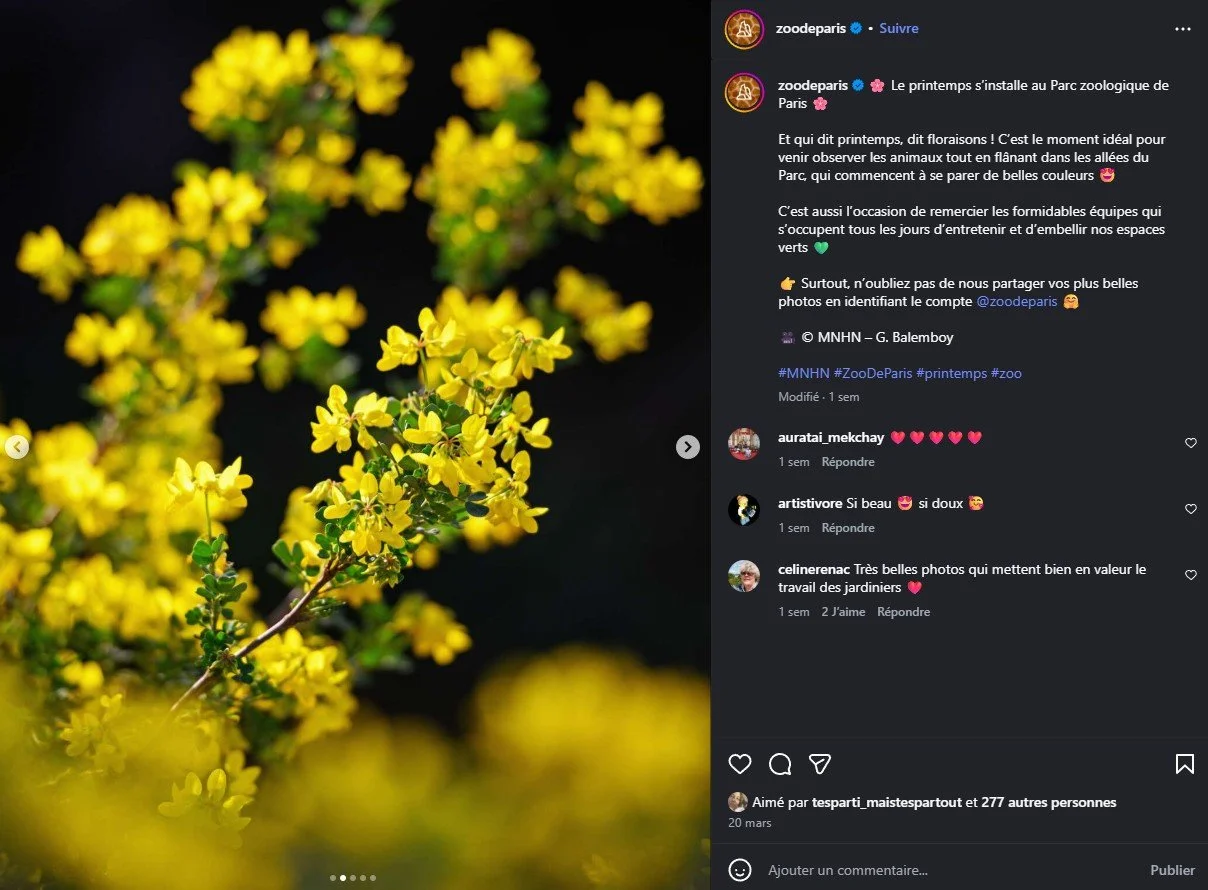 2026 Instagram post for the Zoo de Paris, MNHN, Paris