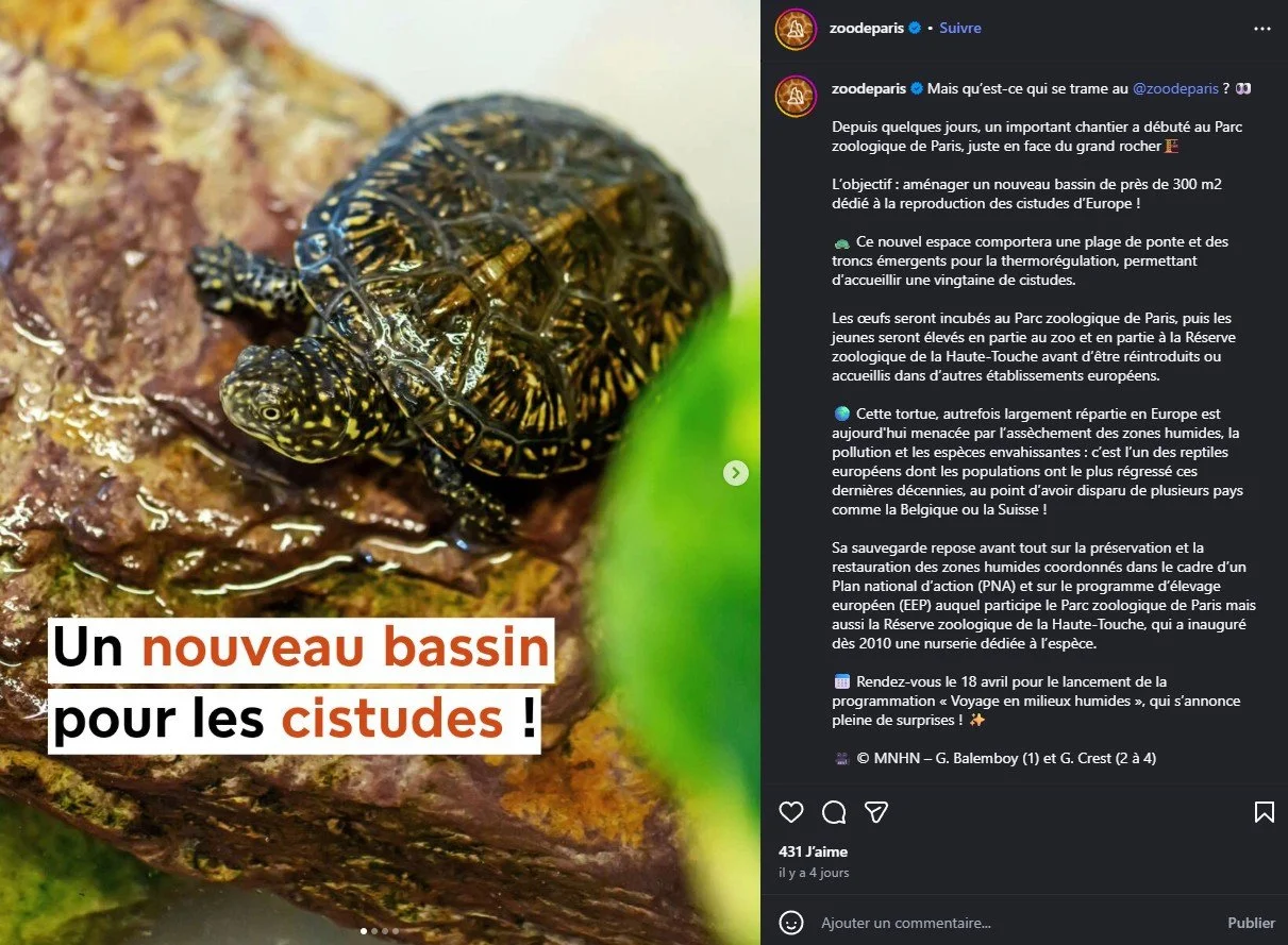 2026 Instagram post for the Zoo de Paris, MNHN, Paris
