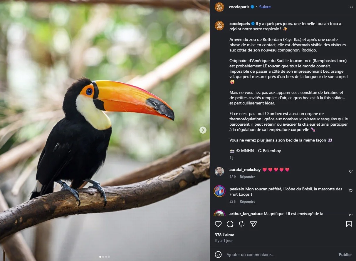 2026 Instagram post for the Zoo de Paris, MNHN, Paris