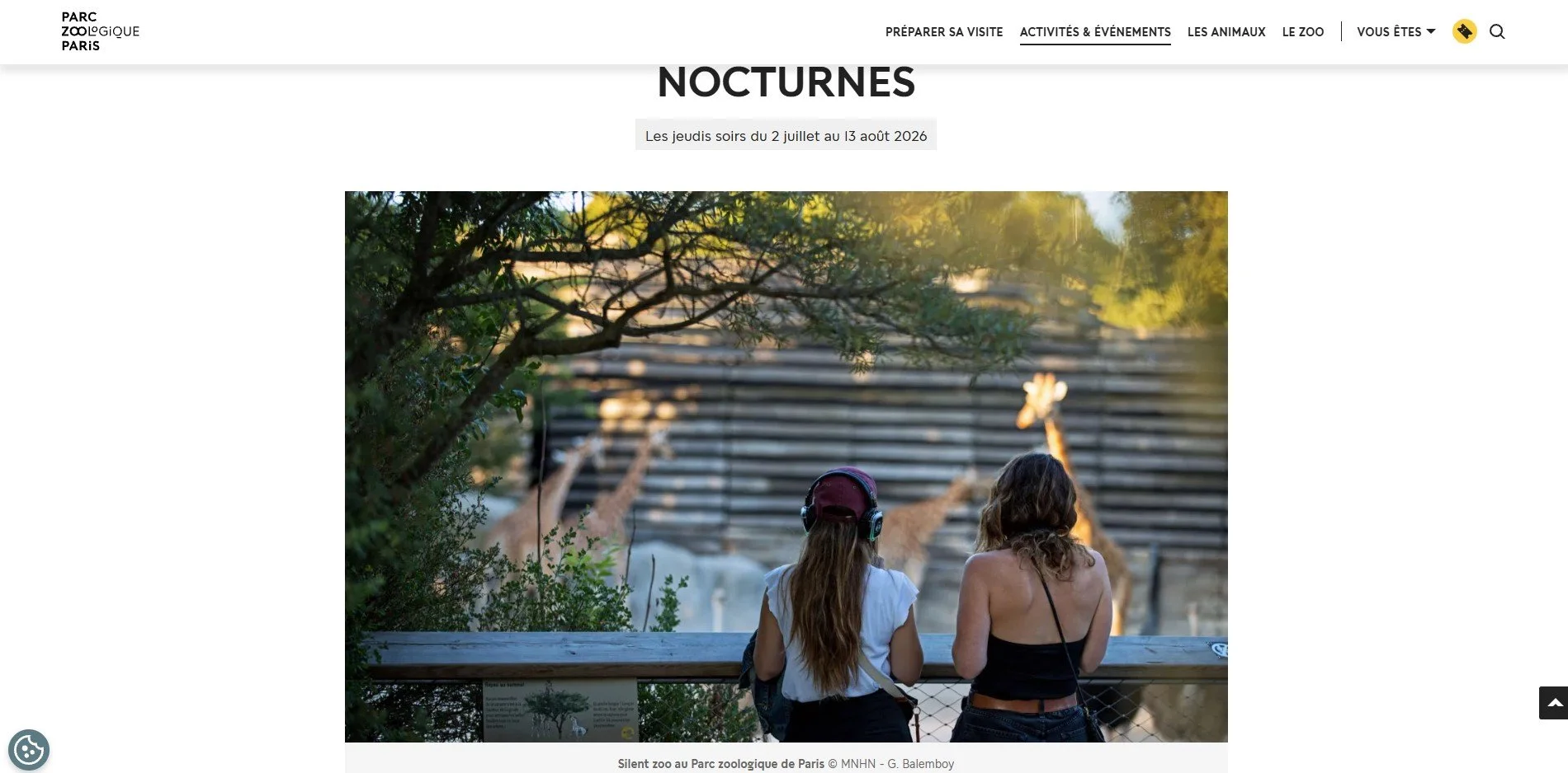 Nocturnes, Zoo de Paris website, MNHN, 2026