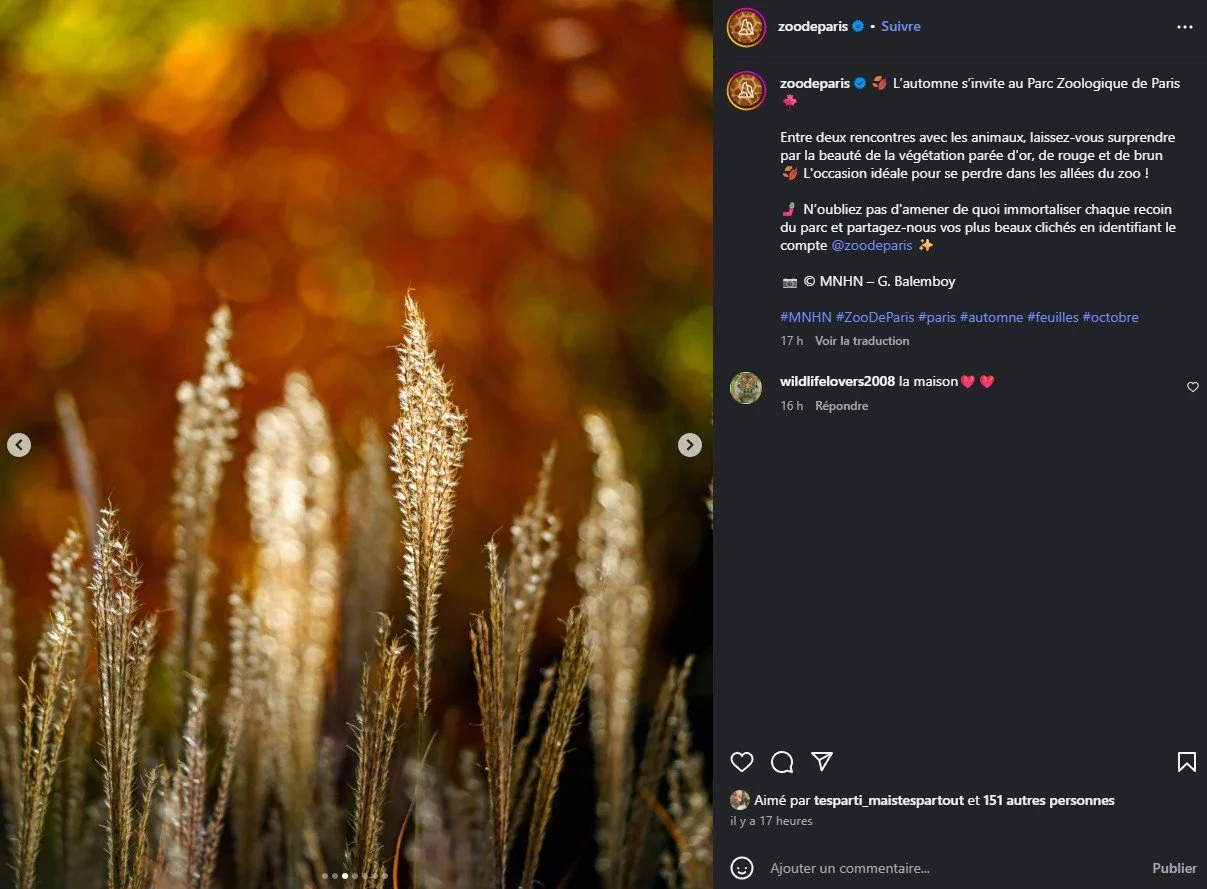 2025 Instagram post for the Zoo de Paris, MNHN, Paris