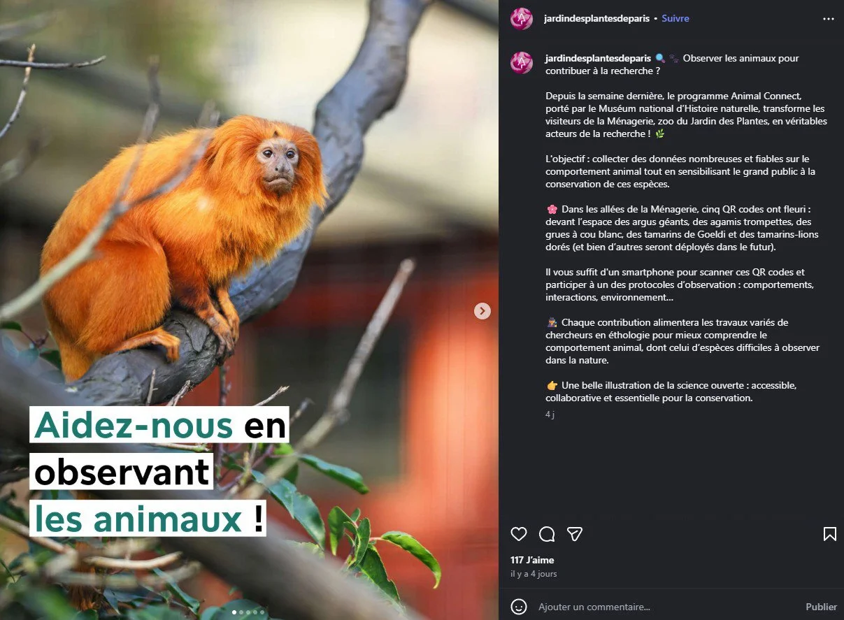 2026 Instagram post for the Jardin des Plantes de Paris, MNHN, Paris
