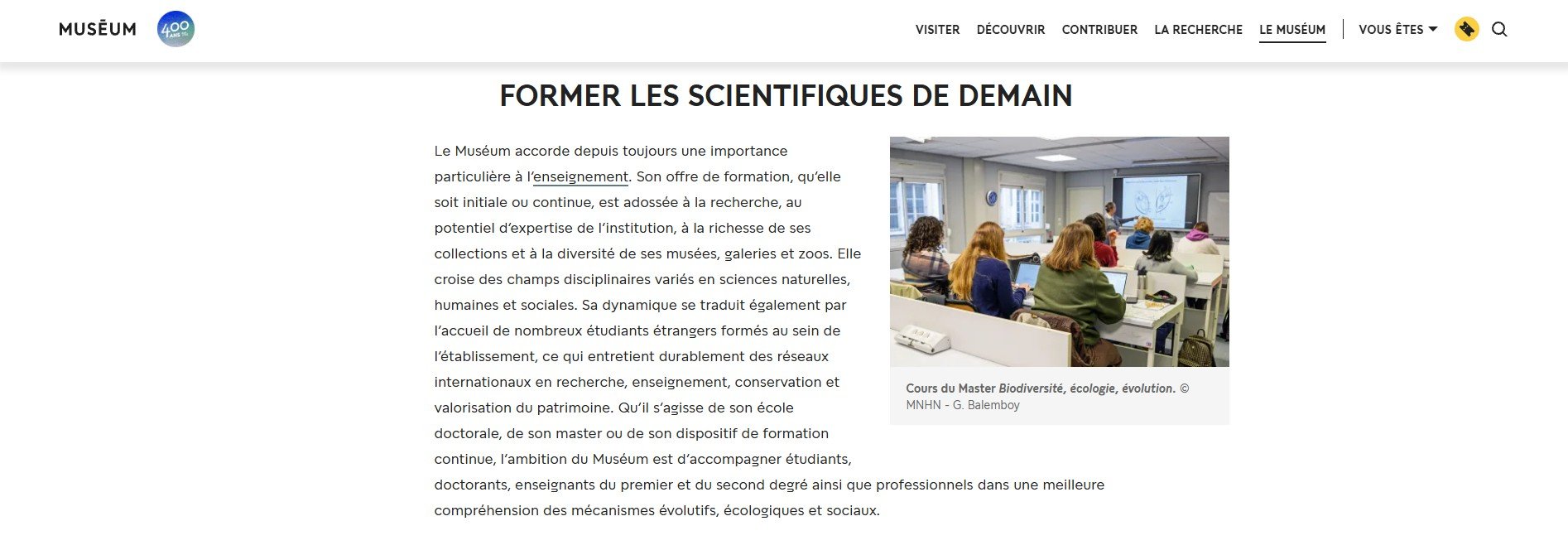 Le Muséum website, 2026