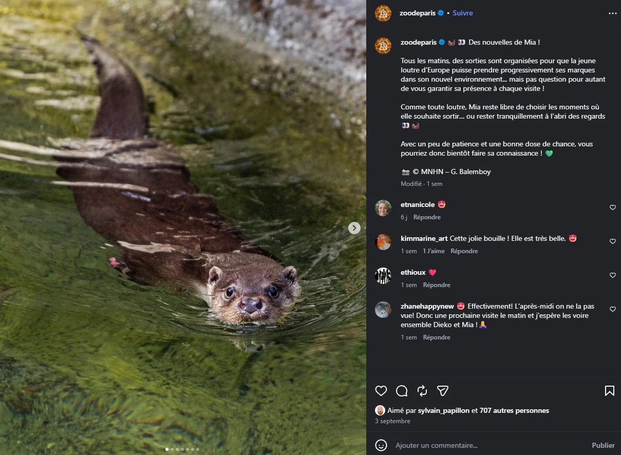 2026 Instagram post for the Zoo de Paris, MNHN, Paris