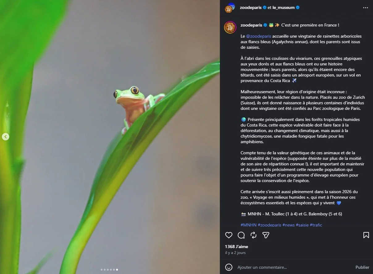 2026 Instagram post for the Zoo de Paris, MNHN, Paris