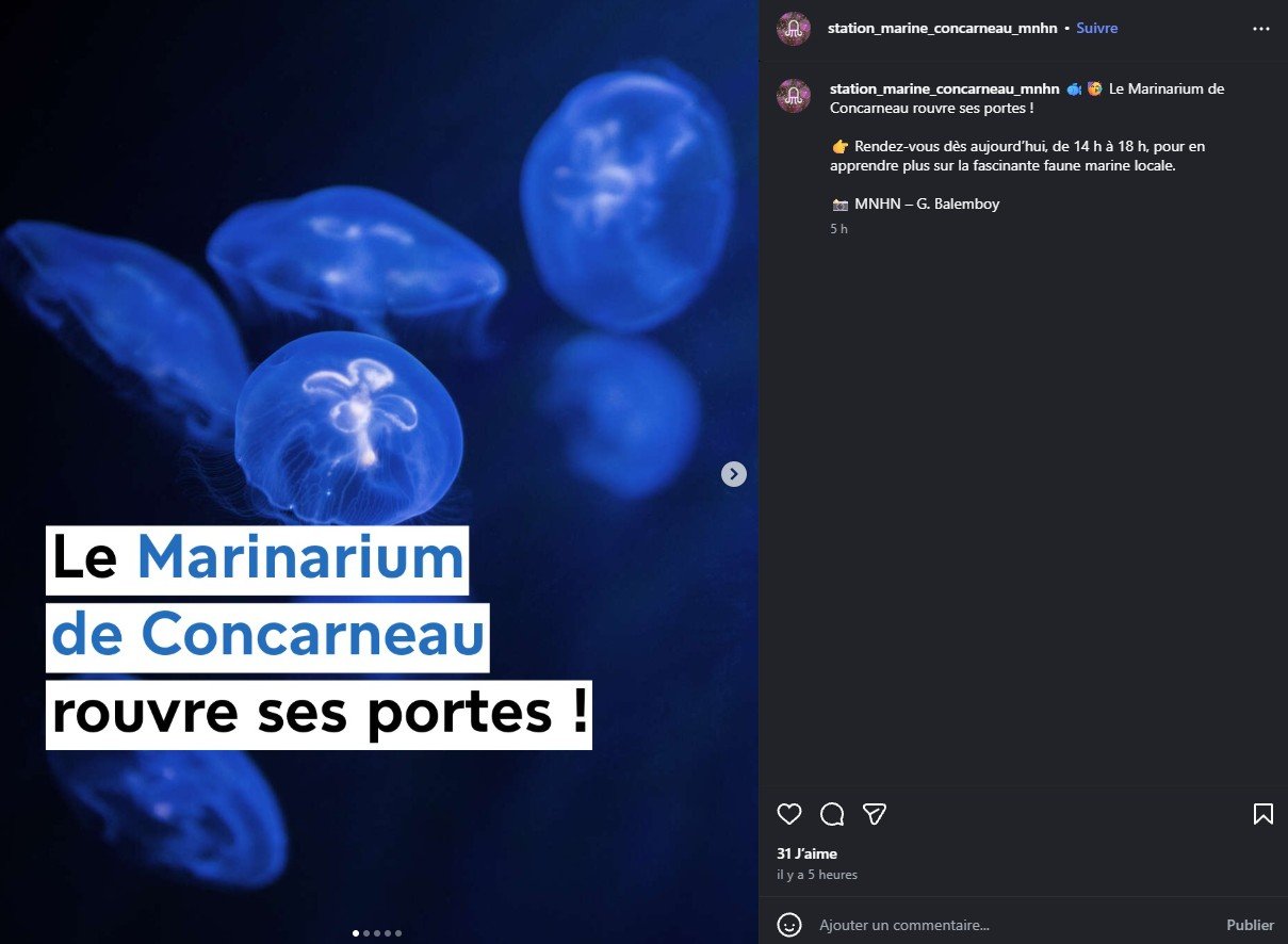 2026 Instagram post for the Marinarium, MNHN, Concarneau
