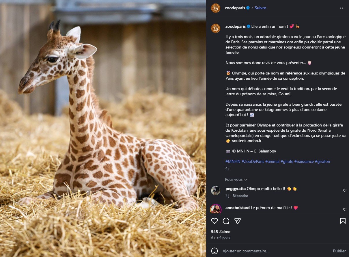 2025 Instagram post for the Zoo de Paris, MNHN, Paris