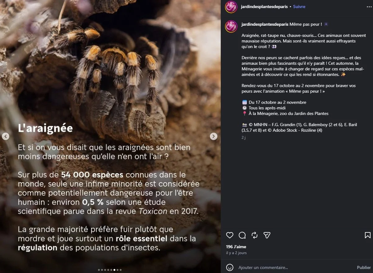 2026 Instagram post for the Jardin des Plantes de Paris, MNHN, Paris