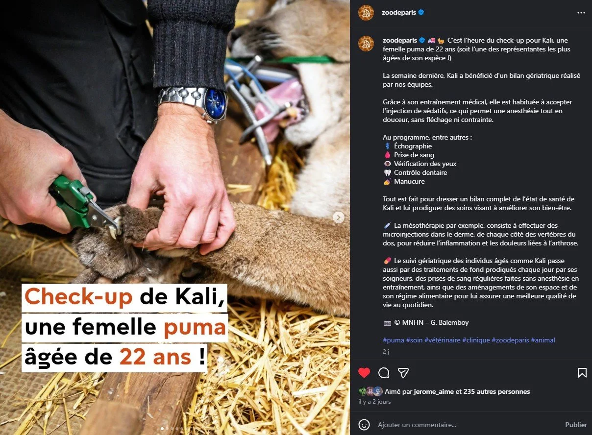 2026 Instagram post for the Zoo de Paris, MNHN, Paris