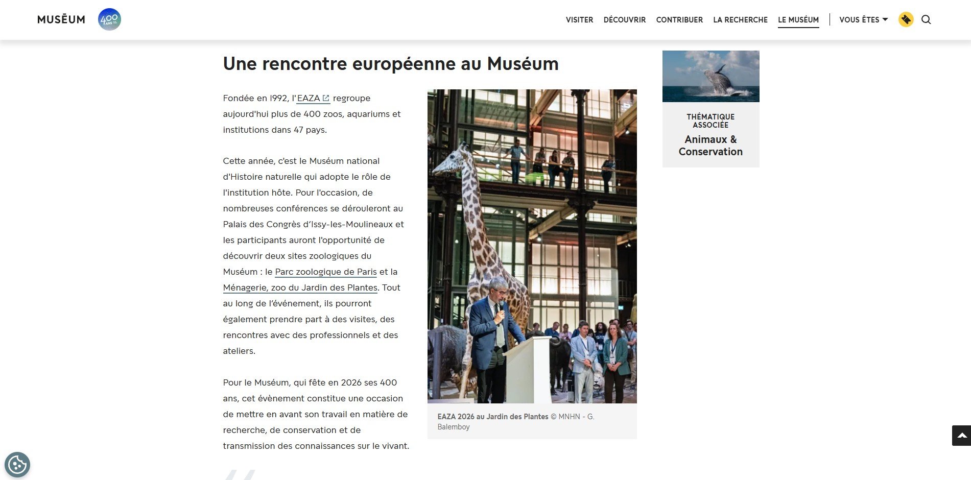 EAZA - MNHN website, MNHN, Paris - 2026