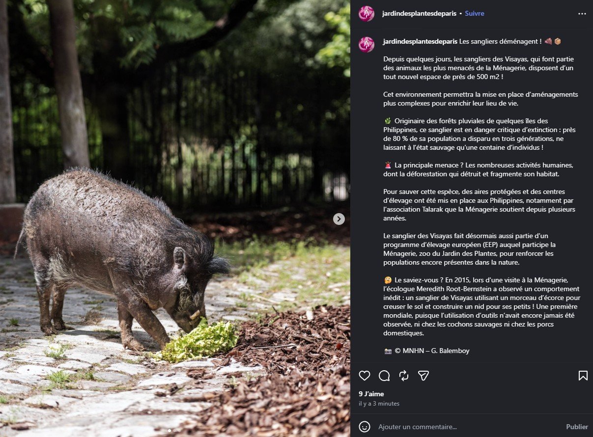 2026 Instagram post for the Jardin des Plantes de Paris, MNHN, Paris