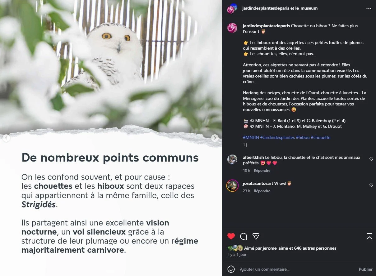 2026 Instagram post for the Jardin des Plantes de Paris, MNHN, Paris