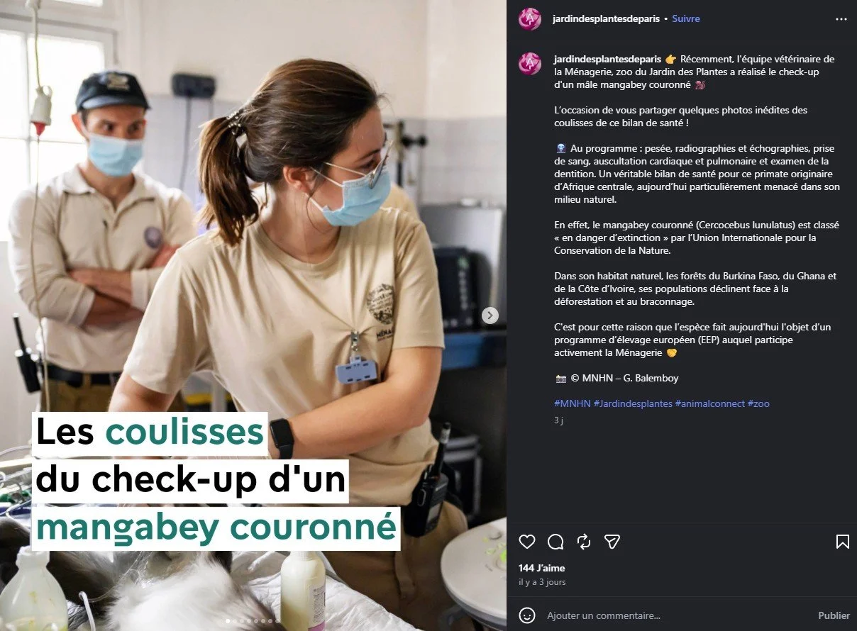 2026 Instagram post for the Jardin des Plantes de Paris, MNHN, Paris