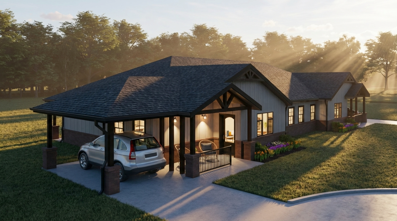 Family Plex - Front Elevation Evening.png