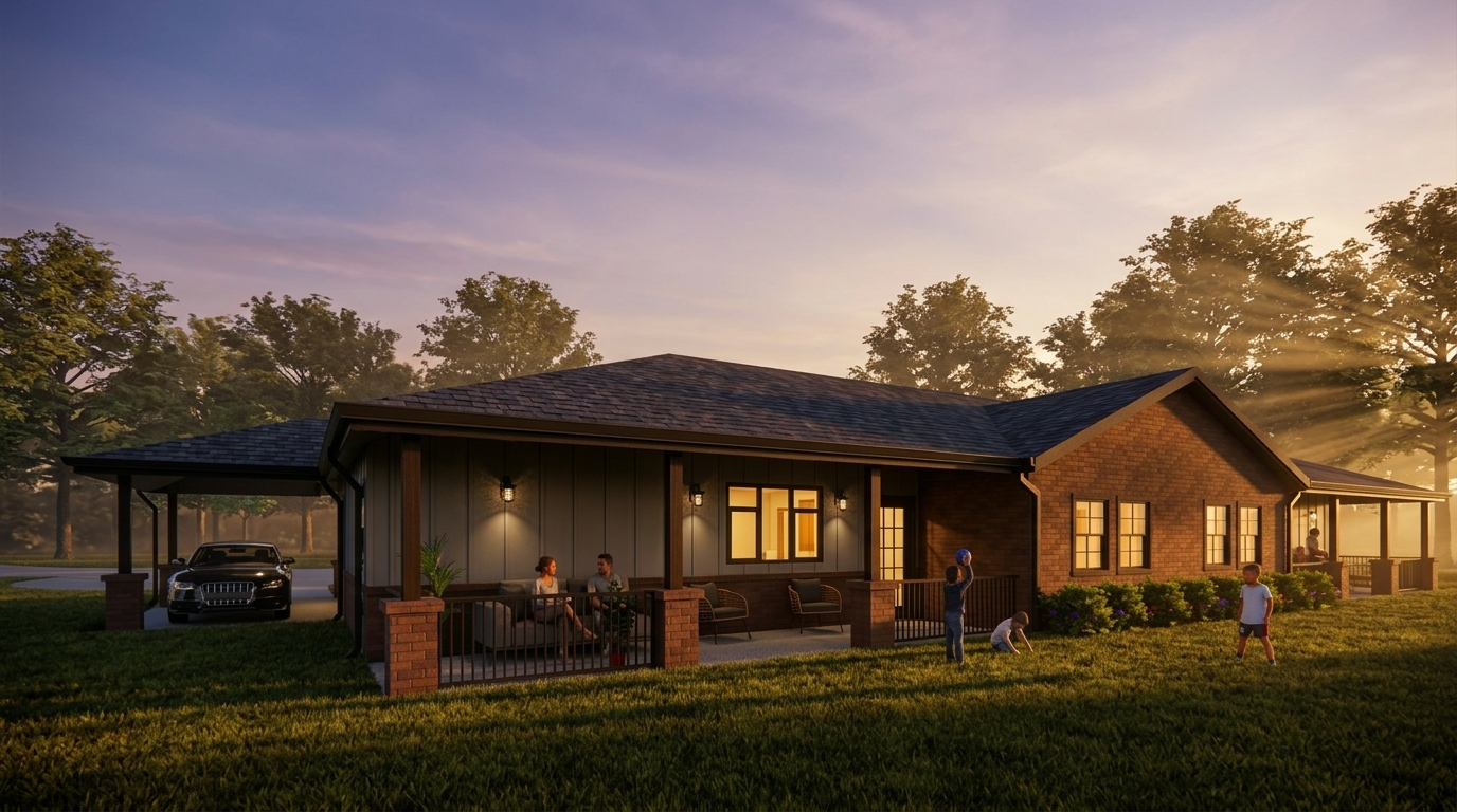 Family Plex - Back Elevation Evening.png