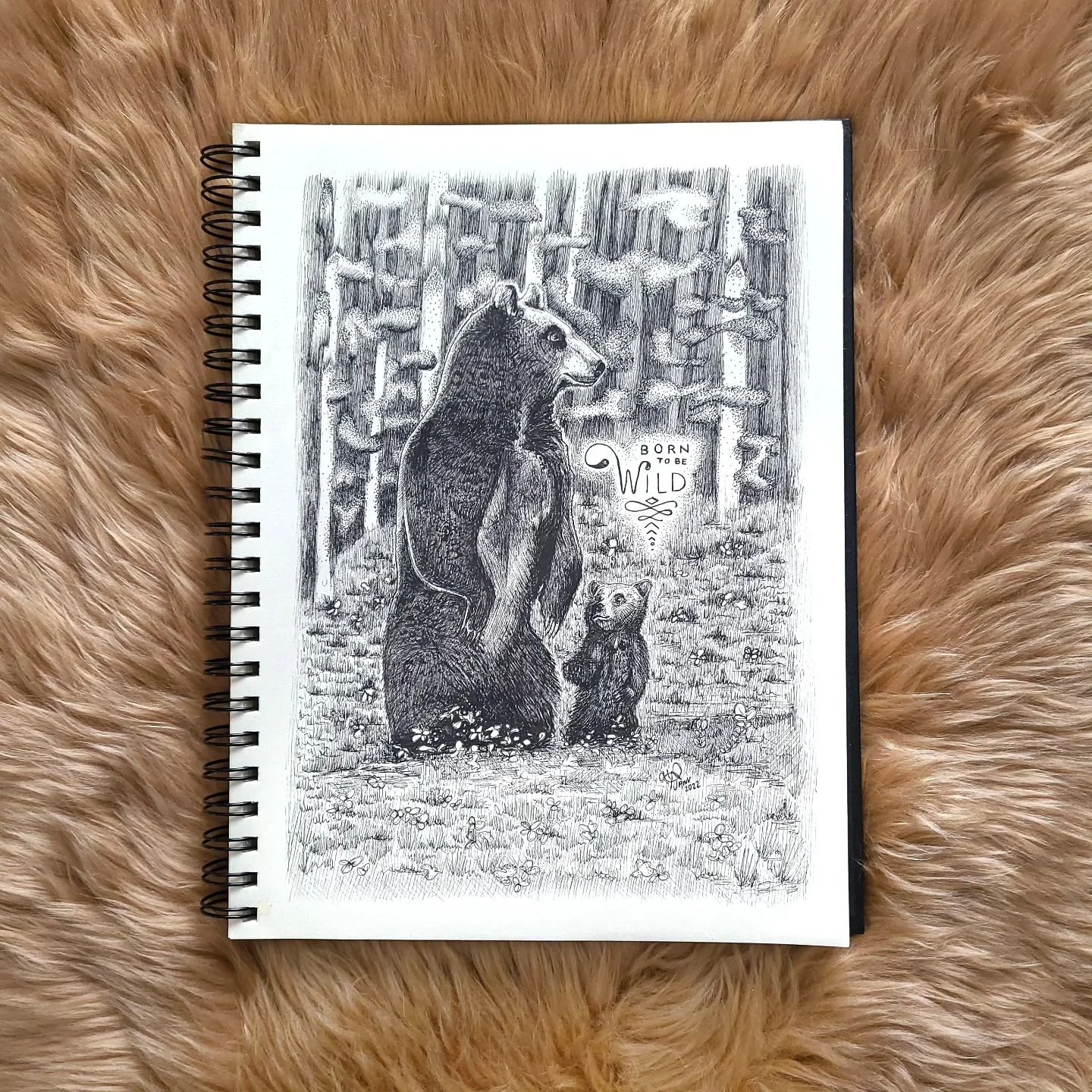 I finally decided to add a background 😊 While keeping enough contrast to make sure my bears stay the focal point 🌲 To soften the natural atmosphere, I used closely spaced dots to create organic shapes, evoking a distant forest 🐻 Did you know that 