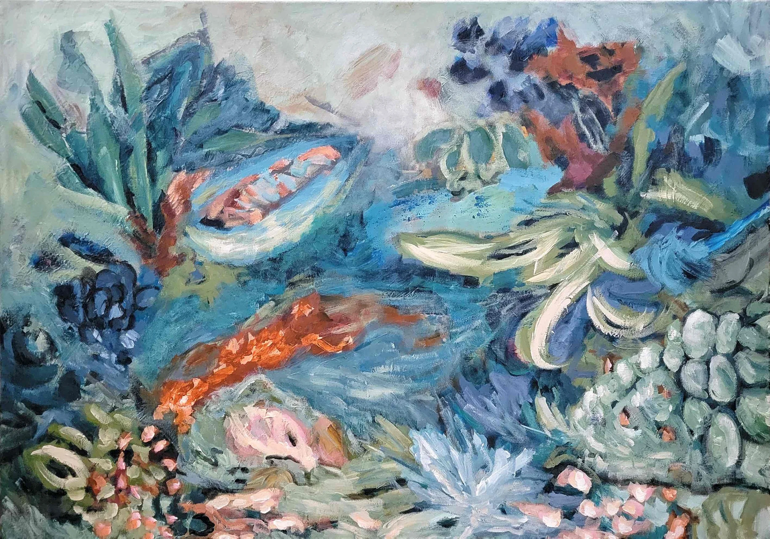 Currents Of Plenty, 2025. Acrylic on canvas — 70 x 100 x 3.8 cm.