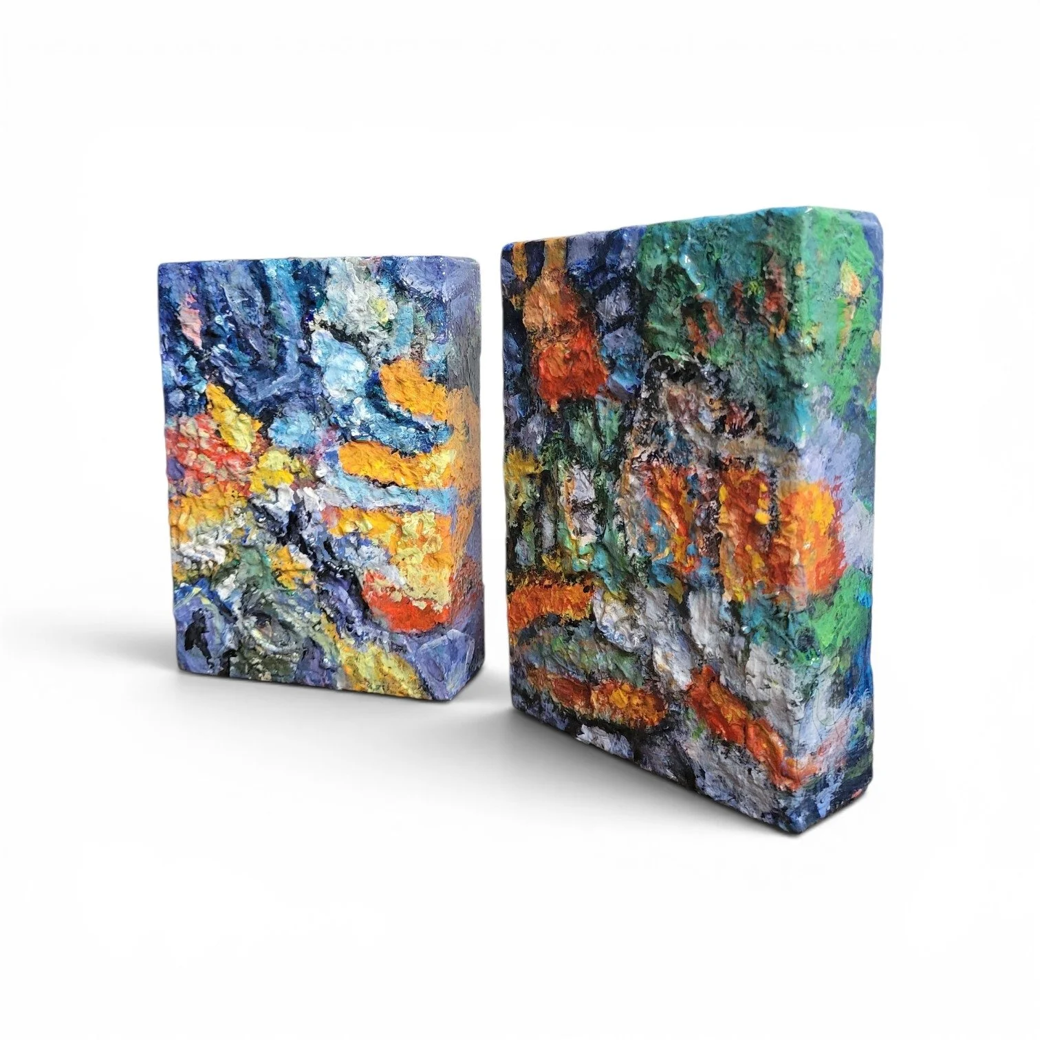 Between Pressure And Flow [C] and [D], 2026. Acrylic on canvas — 18 x 13 x 4 cm + 18 x 13 x 4 cm