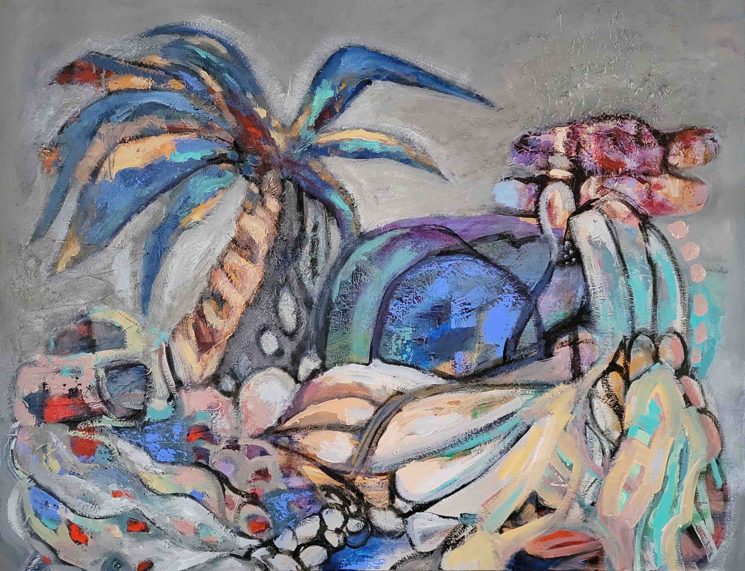 Where The Dragon Ship Rests, 2025. Acrylic on canvas — 92 x 120 x 3.8 cm.