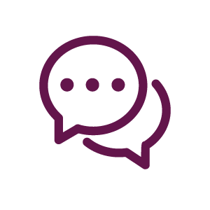 Purple chat bubble icon with three dots inside.