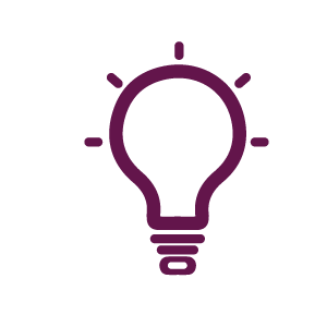 Stylized purple light bulb icon on a black background