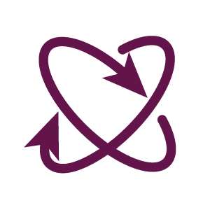 Two purple arrows wrapping around a heart shape, forming a circular pattern.