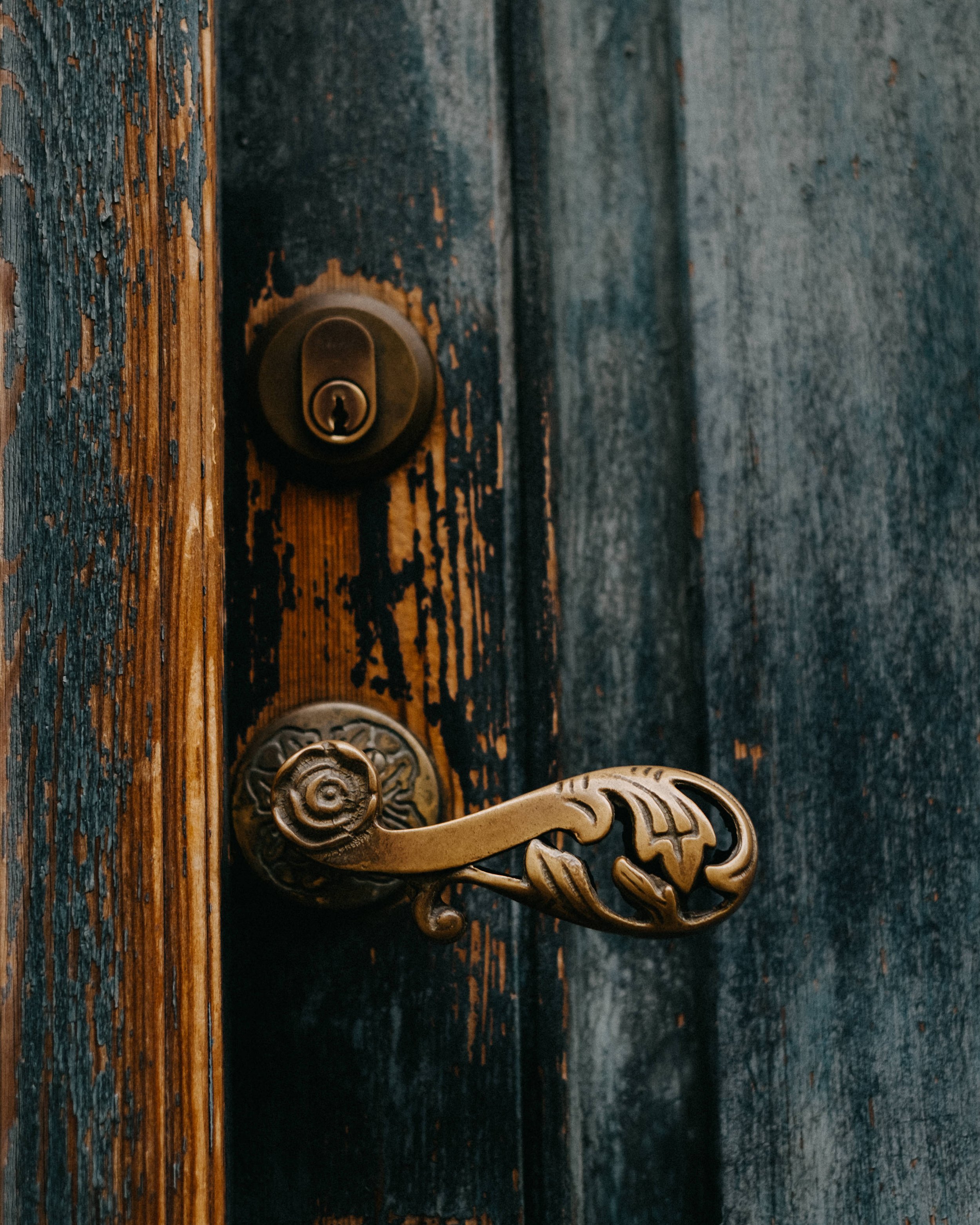 vintage brass door handle photographed on the streets of Copenhagen