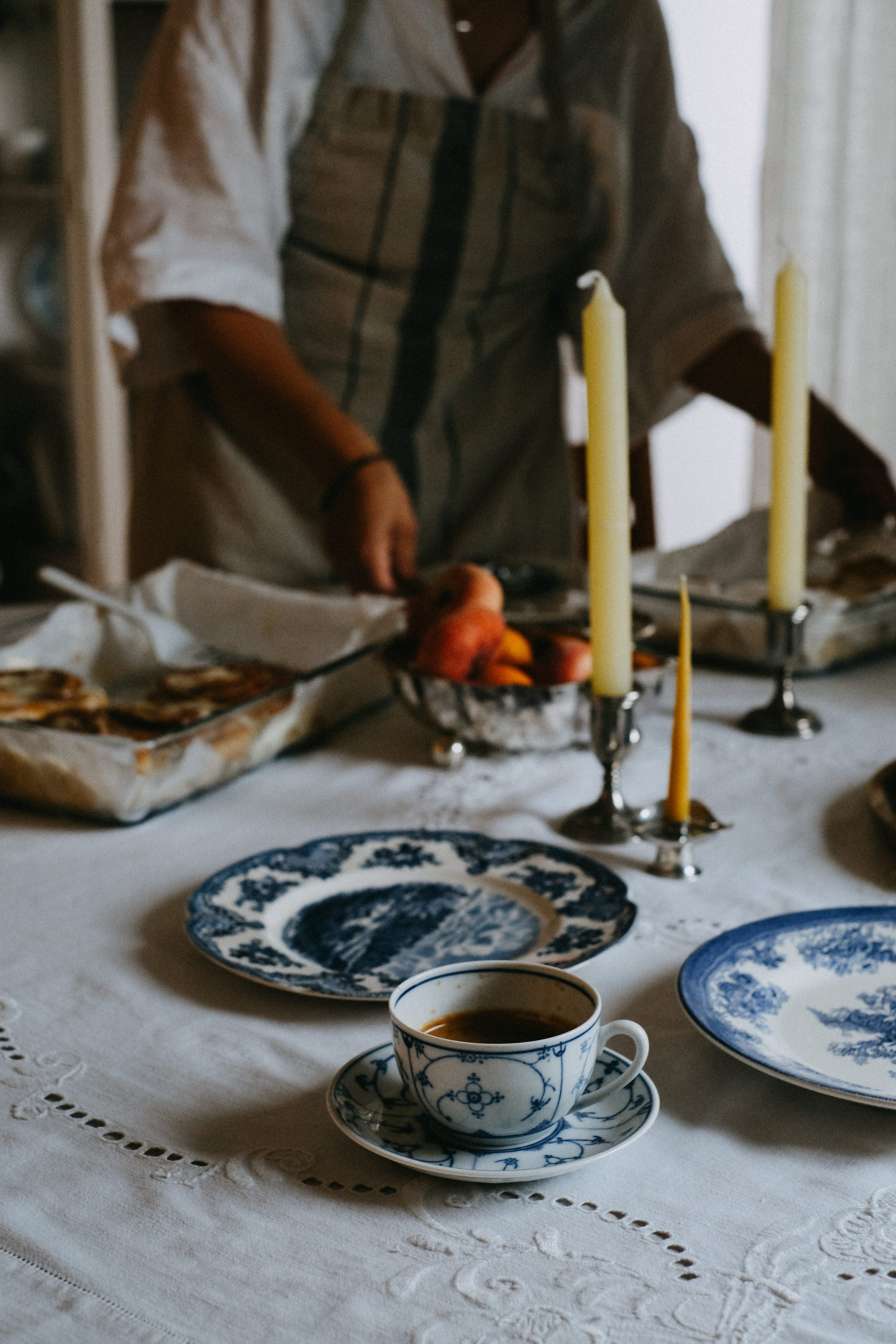 moody table setting with vintage tableware