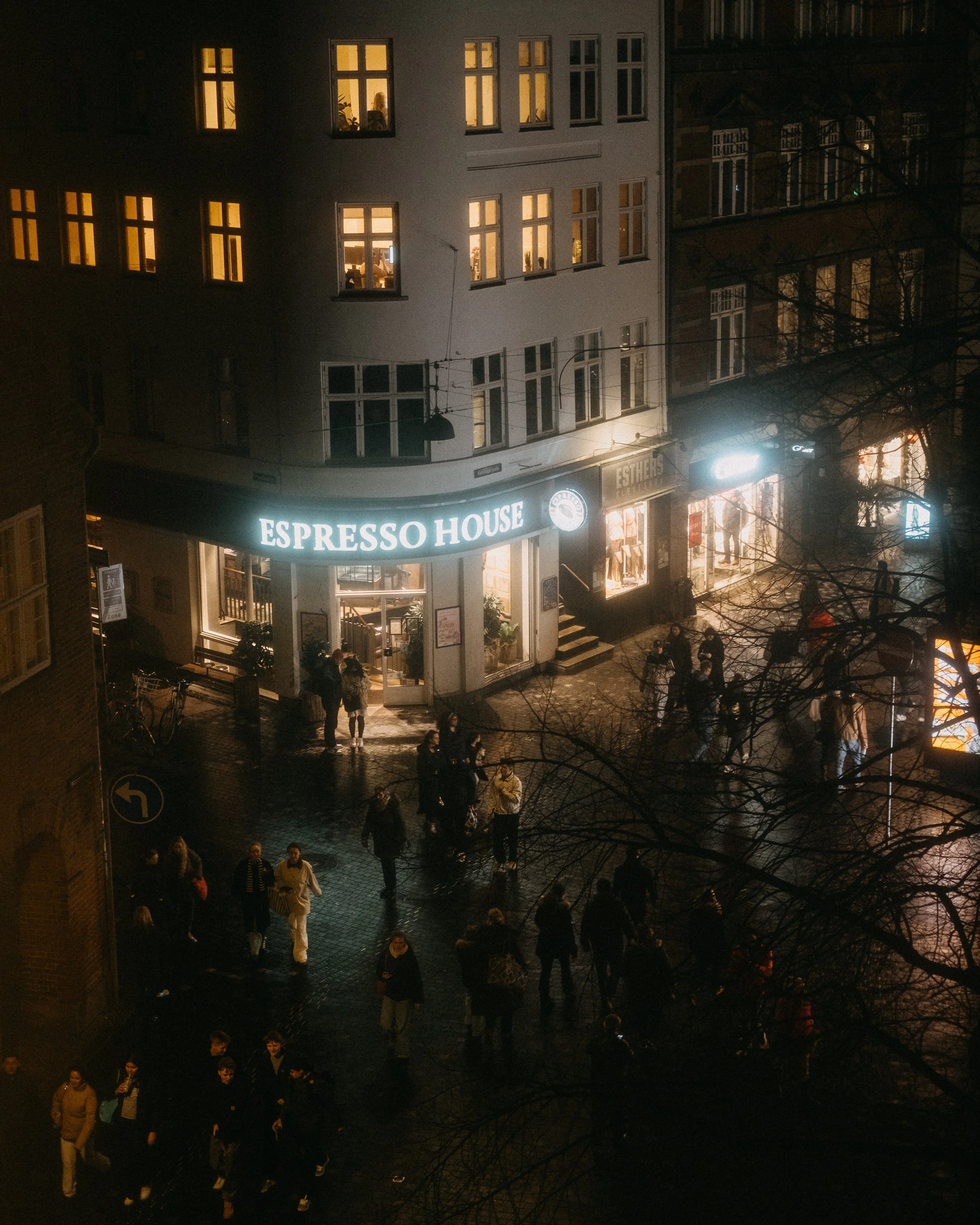 street photography in Copenhagen at night 
 time