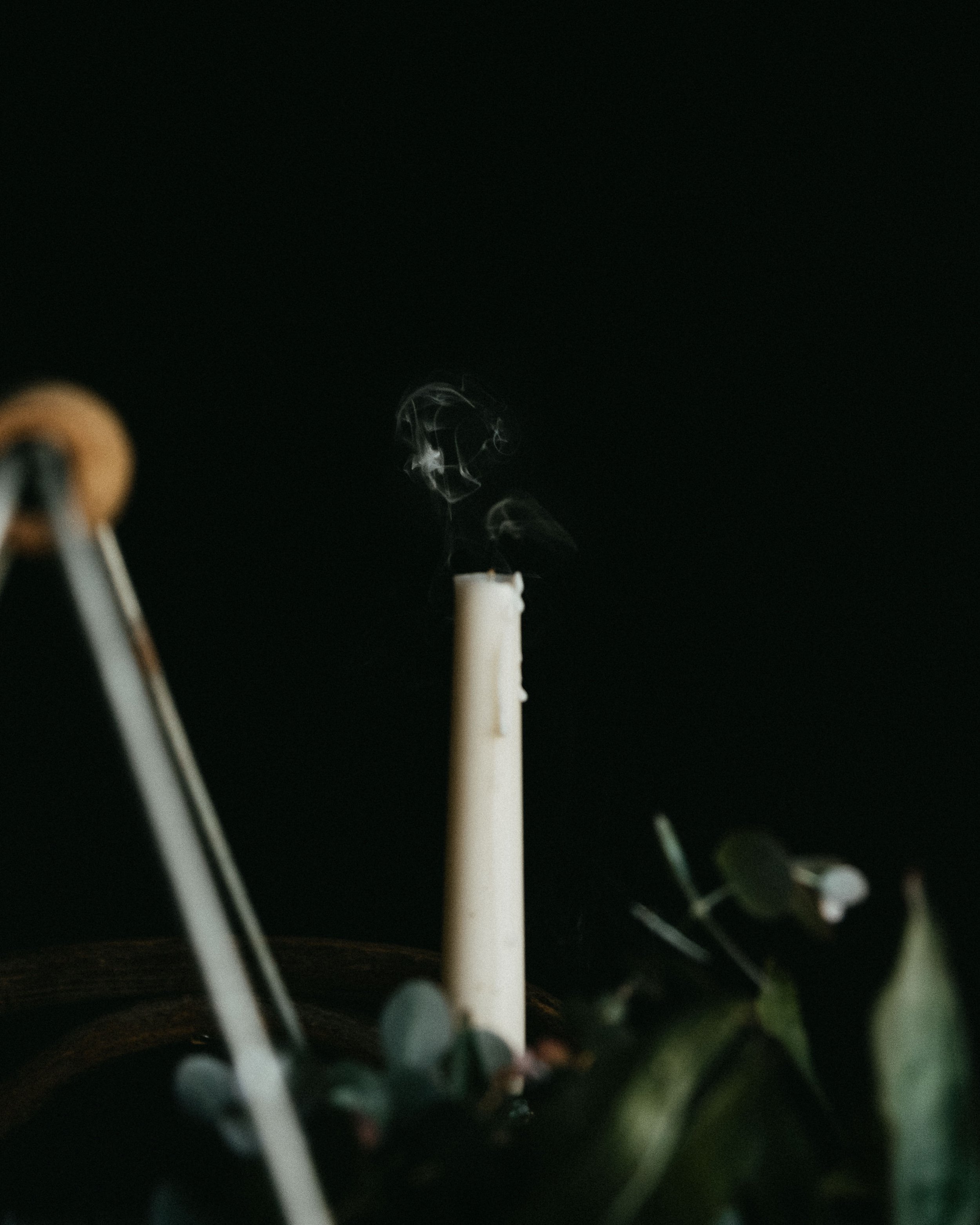 still life photography, candle with smoke