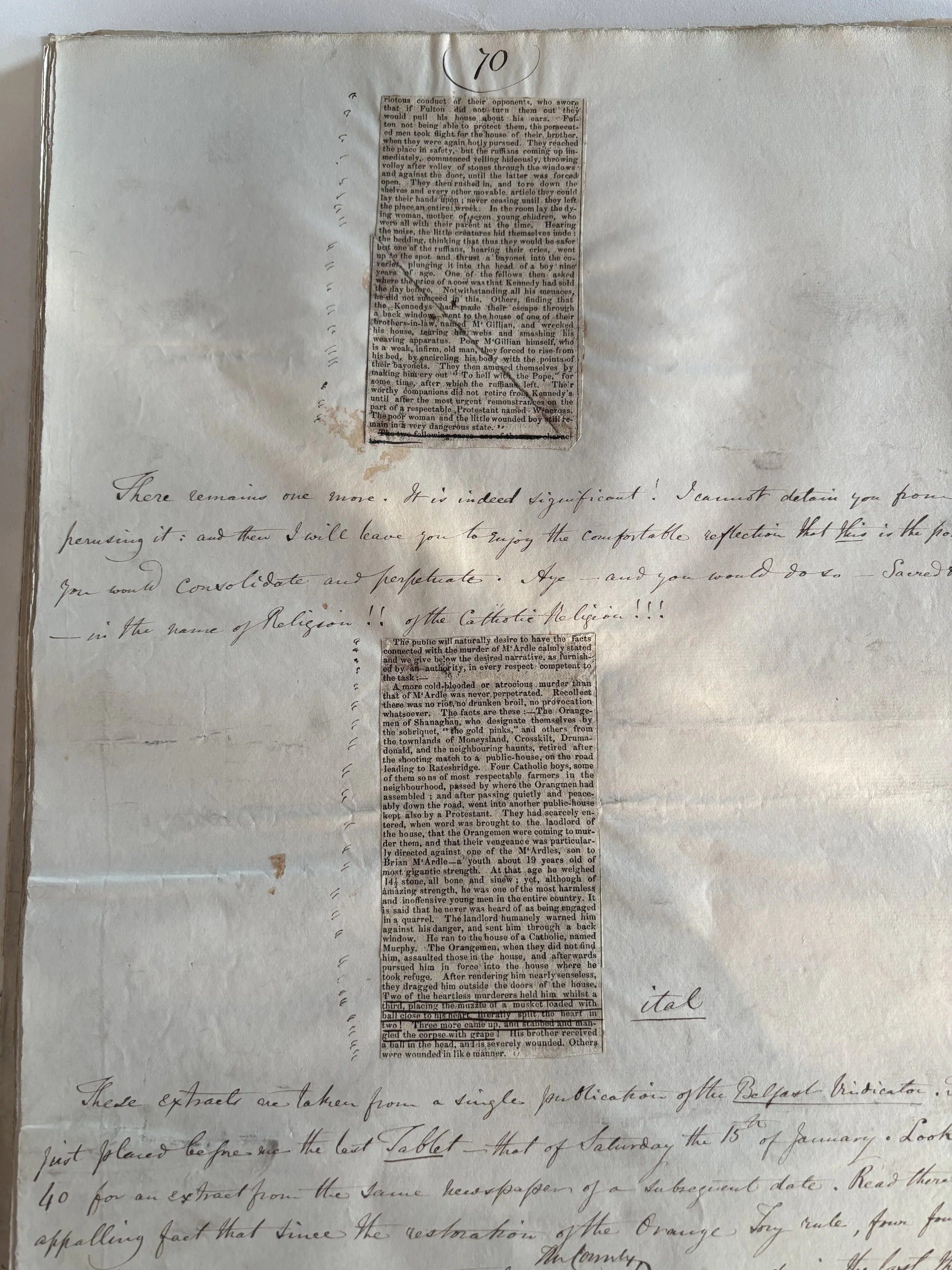  Clippings from the Earl of Shrewsbury’s pamphlet, which O’Connell cut and pasted into his manuscript. 