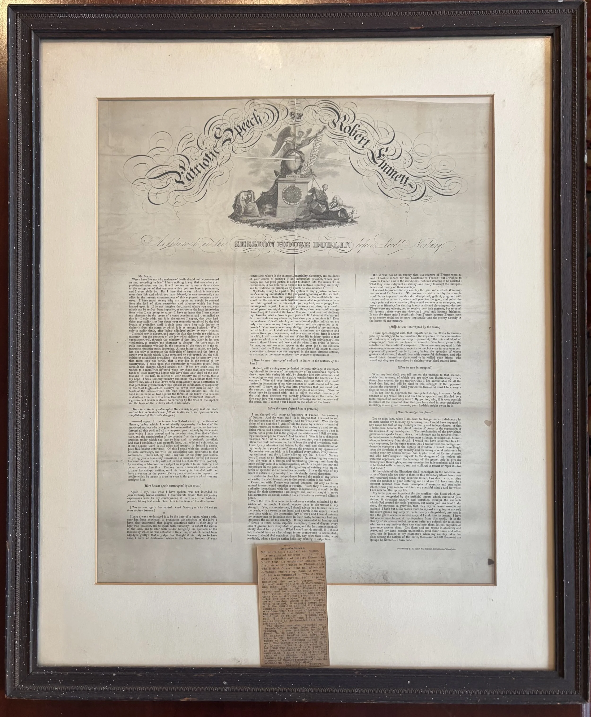  AIHS’ copy of Robert Emmet’s final speech, published as a broadside in 1809. 